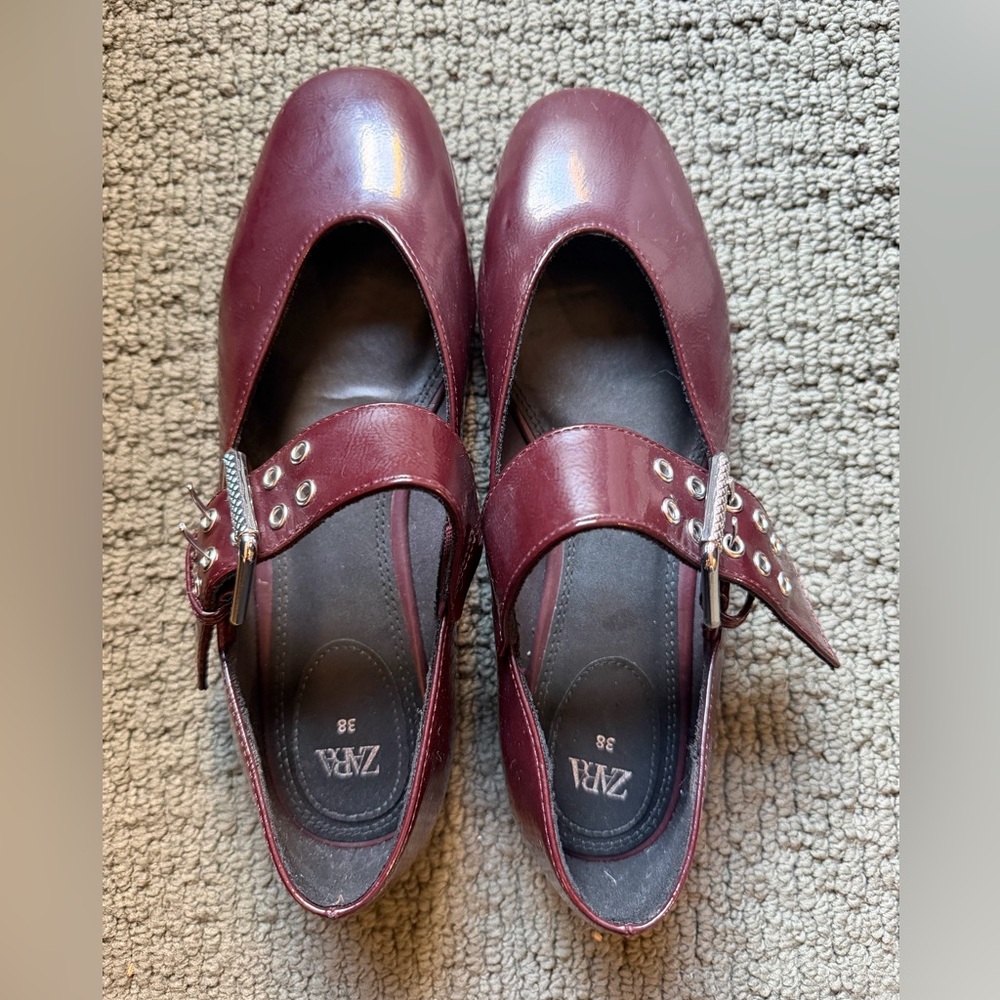 Zara Women's Deep Red Mary Jane Flats